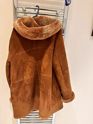 Sheepskin Coat With Hood All Fur Lined. Quality Condition Size XL  Cognac Shade • £300