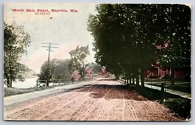 Mayville Wisconsin~South Main Street~Lake On Left~1911 Postcard • $13