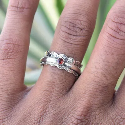 Garnet Solid 925 Sterling Silver Band &Spinner Ring Handmade Ring All Size-D-49 • $11.02