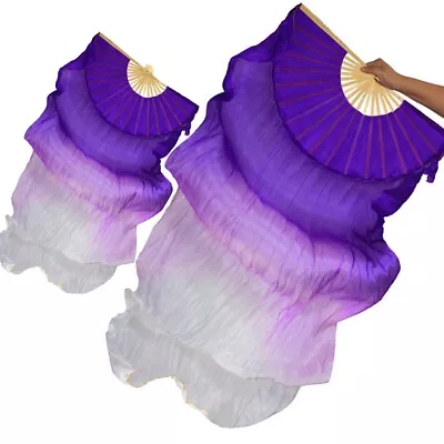 £24.78 • Buy Handmade Silk Belly Dance Fan Veil Dancing Long Hand Fan Purple+White