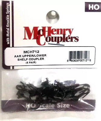 HO Scale McHenry 712 Knuckle Spring AAR Upper/Lower Shelf Scale Size Coupler (6) • $14.23