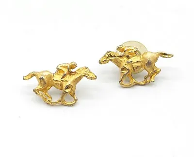 Vtg Earrings Thoroughbred Horse Jockey Sport Fashion Jewelry Gold-plated • $24.99