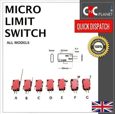 Micro Limit Switch Hinge Roller Lever CNC Router Plasma 3D Printer NO NC UK FAST • £2.25
