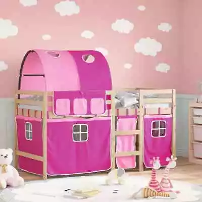 Kids' Loft Bed With Tunnel Bunk Pink 90x190 Cm Solid Wood Pine VidaXL • £163.99