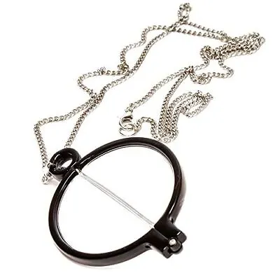 Calabria 2945R Monocle Fold Reading Glasses W/Silver Chain Necklace BLACK +2.50 • $19.95