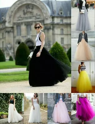 5 Layer Tulle Long Skirt Tutu Women Maxi Wedding Skirts Party Prom Underskirt T1 • £22.42