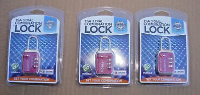 $19.89 • Buy  TSA 3 Dial Combination Lock, LOT Of 3  Luggage Security Padlocks #PURPLE#
