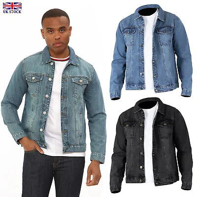 Mens Jacket Denim Trucker Jacket Classic Washed Vintage Style Jeans Coat For Men • £19.99