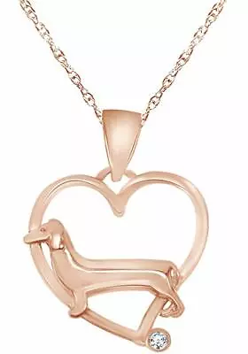 Cute Dachshund Dog Heart Pendant Necklace 14K Rose Gold Plated Sterling Silver • $63.20