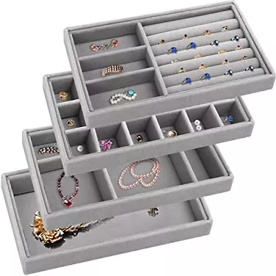 Set Of 4 Stackable Jewelry Organizer Trays Drawer InsertsVelvet Earring Display • $17.30