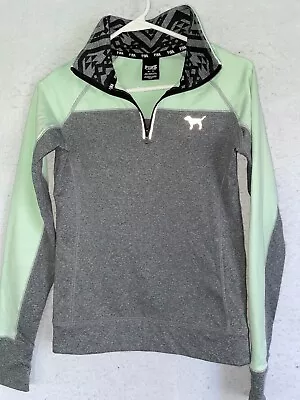 Victoria Secret PINK Pullover Women's XS Sweatshirt Half Zip Ultimate Gray Green • $14.99