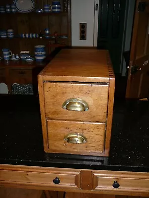 Vintage Antique 2 Drawer Solid Oak Filing Unit Storage Deeds Box Drawers Cabinet • £65