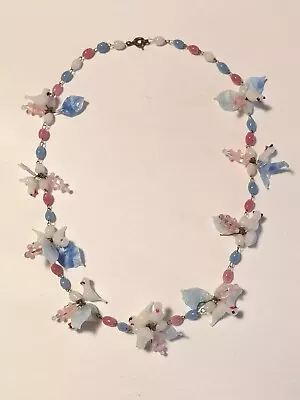 Vintage Jewellery Murano Venetian Hand Blown Glass Birds/Leaves Bead Necklace • £19.99