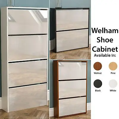 Welham 2 3 4 Drawer Shoe Cabinet Mirrored Storage Cupboard Footwear Stand Rack • £29.99