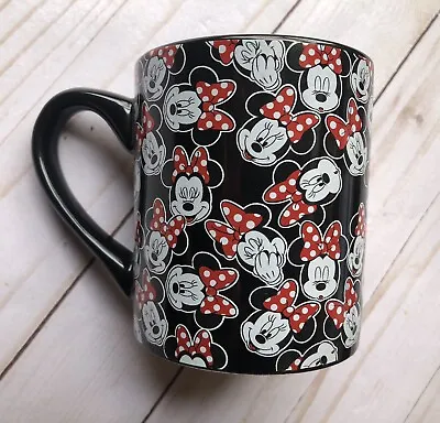 NEW Disney™ Minnie Mouse Coffee Mug Cup Black Ceramic 14 Oz Polka Dots Red Bow • $24.24