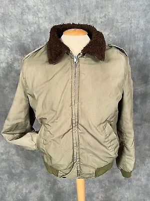 Vintage 60s Gloverall Of London Green Bomber Jacket W Faux Fur Lining Mens Small • $89.95