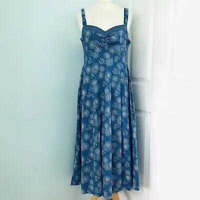 £19.99 • Buy Kew Blue Floral Cotton Dress Size 12