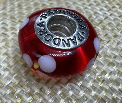 Authentic Pandora Red Murano Glass Bead W/white Flowers - 925 Ale - See Photos • $25