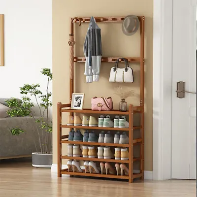 Large Hall Tree Entryway Coat Hat Rack Stand Shoe Bench Tidy Console Table Home • £36.96