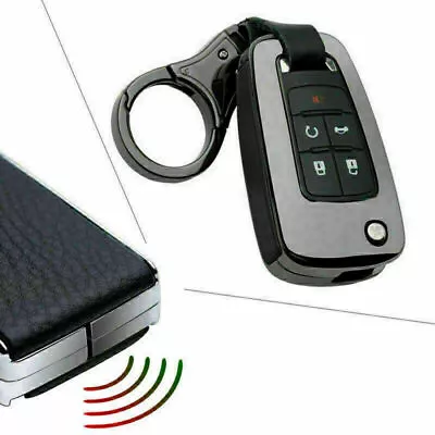 Fit GM Buick Chevy Zinc Alloy Leather Car Flip Key Fob Case Cover Holder Chain • $20.75