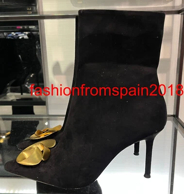 $139.99 • Buy Zara New Woman High-heel Leather Ankle Boots Metal Flower Black 35-42  1100/110