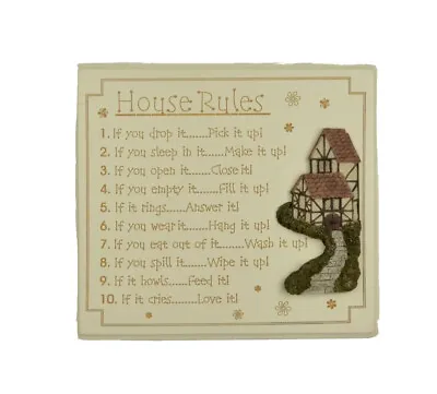 £4.35 • Buy House Rules Wood Sign Country Cottage Wall Plaque Cream