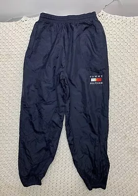 Vintage Tommy Hilfiger Lined Windbreaker Pants Men’s XL Blue Ankle Zip Joggers • $21.88