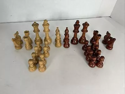Old Vintage Wooden Felted Weighted Chessmen Chess Set 3.5” King Pristine • $39.99
