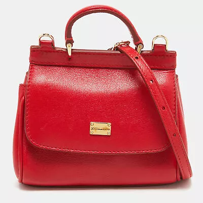 Dolce & Gabbana Red Leather Mini Miss Sicily Top Handle Bag • $570.15