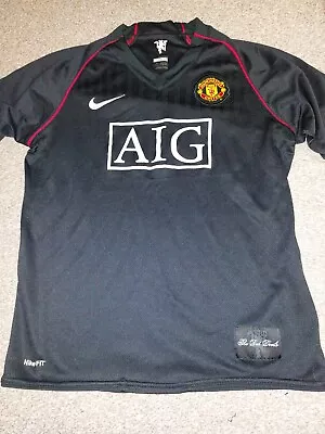 Manchester United Away Shirt 2007/08 Black Nike AIG Size XLB VGC • $24.87