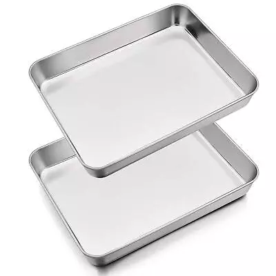 Stainless Steel Hi-Side Baking Pan Set Of 2 Small Rectangular Cake Cookie Sheet • $23.37