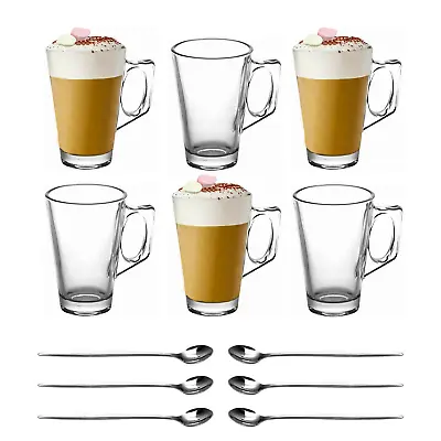 £8.75 • Buy 6 X Latte Coffee Glasses Cappuccino Lattes Tea Glass Cups Hot Drink Mugs Spoons