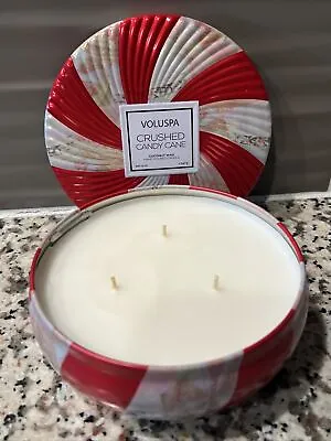 New Voluspa Crushed Candy Cane Candle 12 Oz Tin 3-Wick - Free Shipping • $26