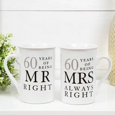 £12.69 • Buy 60th Anniversary Gift Set Two Ceramic Mugs Mr Right And Mrs Always Right