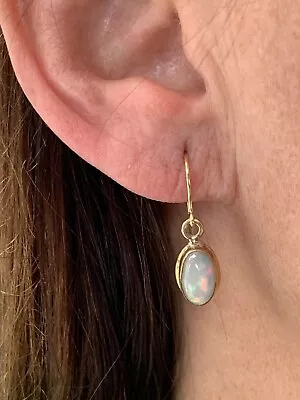 9ct Gold Silver Fine Opal Drop Earrings 2.3 Grams 375￼ • £20