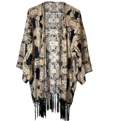 Yahada Mexican Open Cardigan Kimono Wrap Womens L Geometric Print Career Boho • $19.50