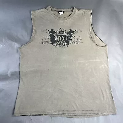 Quiksilver Tank Large Beige Mens Sleeveless Shirt Spellout Used #27 • $19.99