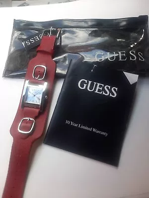 Vintage Womens Guess Watch G55337l Red Leather Bund Band Quartz Analog With Case • $15