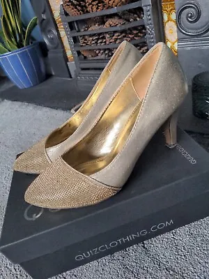 Quiz Size 7 Gold Diamante Shiney Christmas Party Shoes • £12