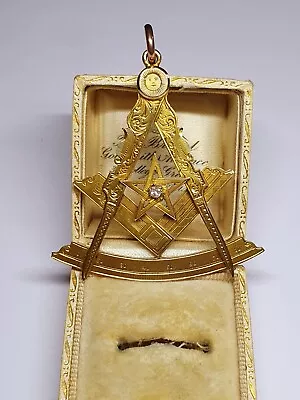 MASSIVE 9ct 375 Gold And OLD CUT DIAMOND Masonic Pendant Edwardian 5.6CM  • £495.95