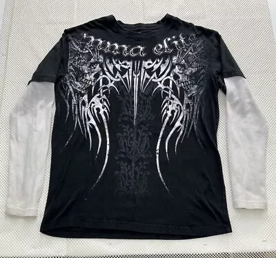 MMA Elite Men's Waffle Thermal Long Sleeve Shirt Skulls Size Large Black • $39.99