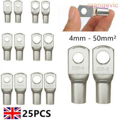 25x Copper Tube Terminals Cable Ends Battery Welding Eyelets Lug Ends Ring Crimp • £3.69