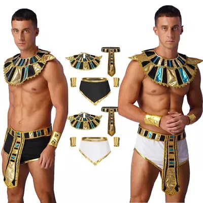 Men's Halloween Cosplay Pharaoh Costume Egyptian Accessories Fancy Dress Outfit • £18.39