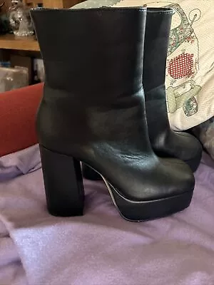 London Rebel Black Faux Leather Platform Boots Size 40 Nwot • £35