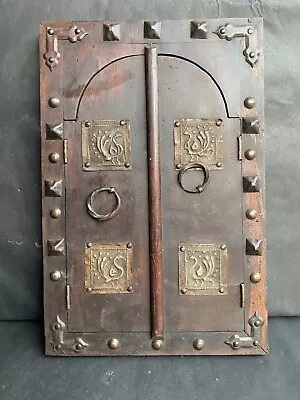 Vintage Iron Net Brass & Iron Work Small Wall Hanging Wooden Window With Door • $175