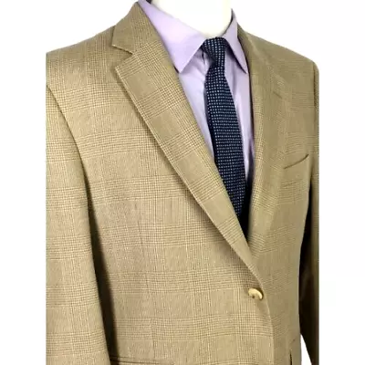 42S* Jos A Bank Mens Vintage 2 Bttn Silk Wool Blazer Sport Coat Sand Glen Check • $38.95