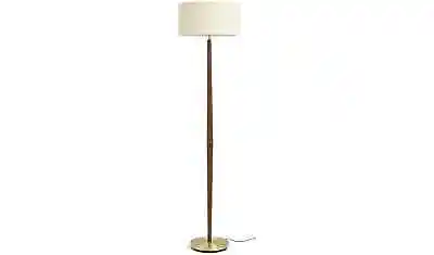 Habitat Slender Wooden And Brass Stick 157cm Tall Floor Lamp Off White 2208563 N • £74.99