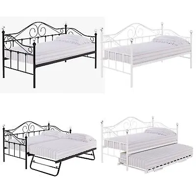 Florence Day Bed Trundle Bed Frame Black/white Single 3ft Sofabed Guest Bed • £79.99