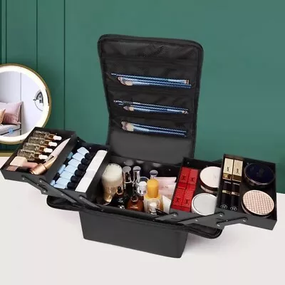 Large Professional Cosmetic Makeup Vanity Travel Case Storage Nail Carry Box New • £14.99