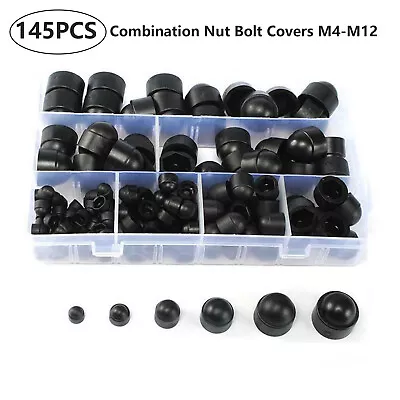 145 Pcs Assorted Plastic Nut Bolt Covers M4/M5/M6/M8/M10/M12 KIT Rubber Cap New • £14.21